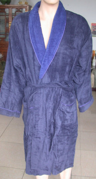 100% cotton velvet bathrobe with different color collar