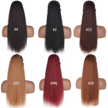 Wholesale Custom Size Color Yaki Synthetic Kinky Straight Ponytails Hair Extensions Drawstring  Ponytails for Black Women