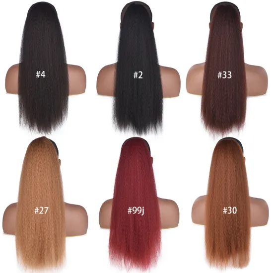 Wholesale Custom Size Color Yaki Synthetic Kinky Straight Ponytails Hair Extensions Drawstring  Ponytails for Black Women