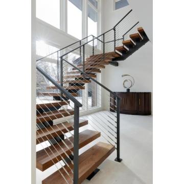 MS2026 فيلا حديثة داخل الغرفة بتصميم بسيط ودرج خشبي مستقيم ومصقول أحادي سترينجر