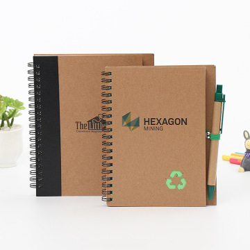 Customisierte umweltfreundliche Recycling-Logo-Notizbuch mit Kraft-Hardcover- und Staffel-Journal-Seiten