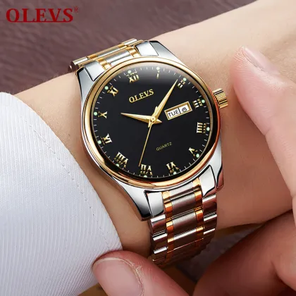 2021 Lover's Watch with Double Calendar and Steel Band Gift Set: The 5568 Olevs Couple Watch