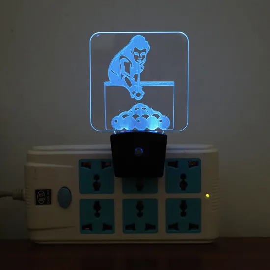 Monkey Designs 3D Wall Lamp: EU/US Plug LED Night Light with Smart Sensor and Dusk to Dawn Function