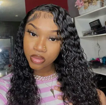 natural color long  Curly Wig Water Wave 150 Density Human Hair Lace Front Wigs Curly Hair  Wigs