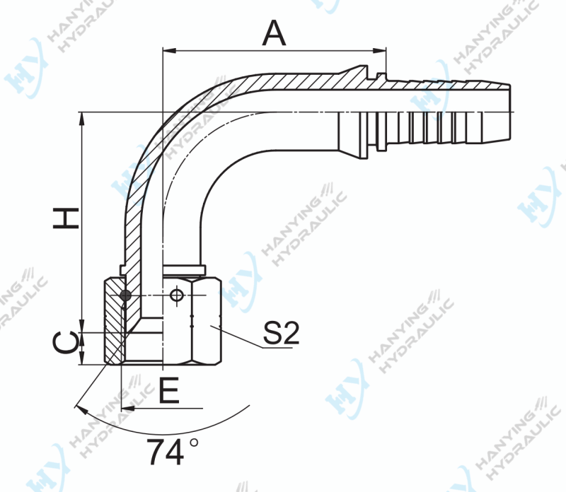 90 Degree Jic Female 74 Degree Cone Seat W Drawing