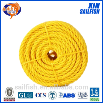 3/8" x 600ft yellow polypropylene 3 strand twisted rope from china factory