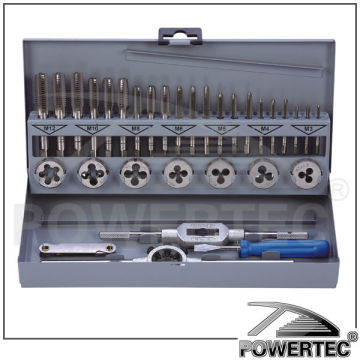 POWERTEC 32pcs Metric tap & die set with Steel box,threading die,screw die,screw tap