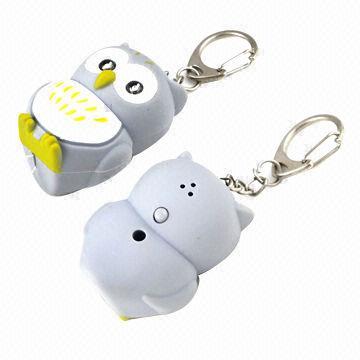 Fashionable Promotional Gift Plastic Owl Animal Shape LED and Sound Keychain, Measures 6.5 x 5cm