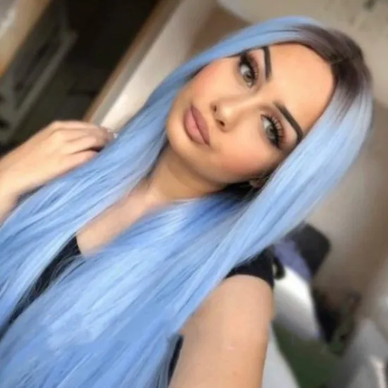Long Straight allure romance  Glueless Ombre color light Blue High Temperature Heat Resistant Fiber colorful Hair Wigs for Women