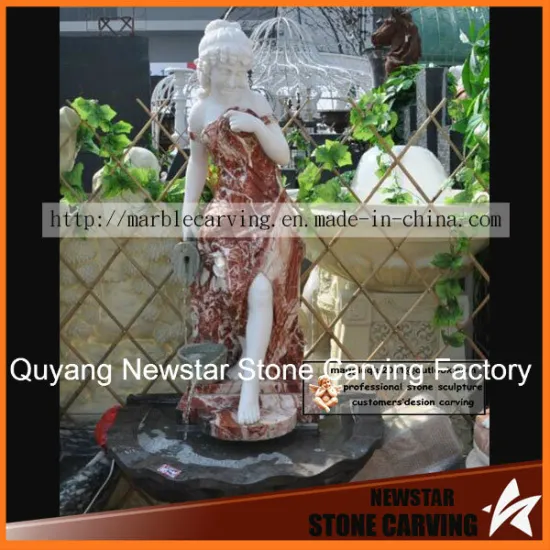 Stone Water Fountain with Beauty Women Statue in Garden