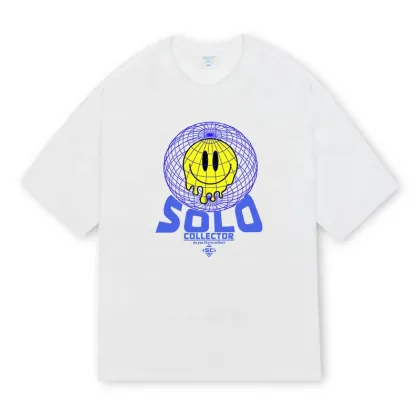 American Fashion Classic Smile Print Loose Cotton T-Shirt