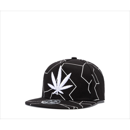 Gorra de hip-hop con gorra de béisbol bordada en hoja negra