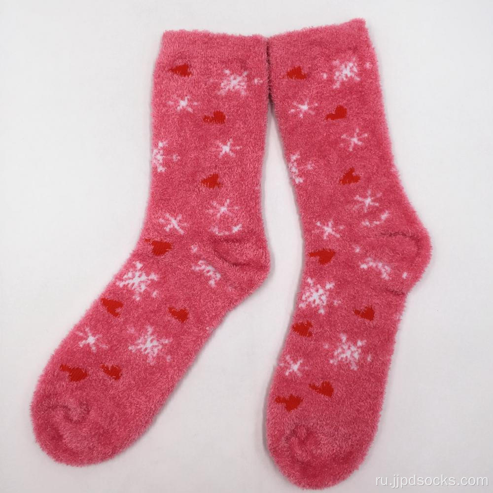 Розовые снежные зимние уютные носки