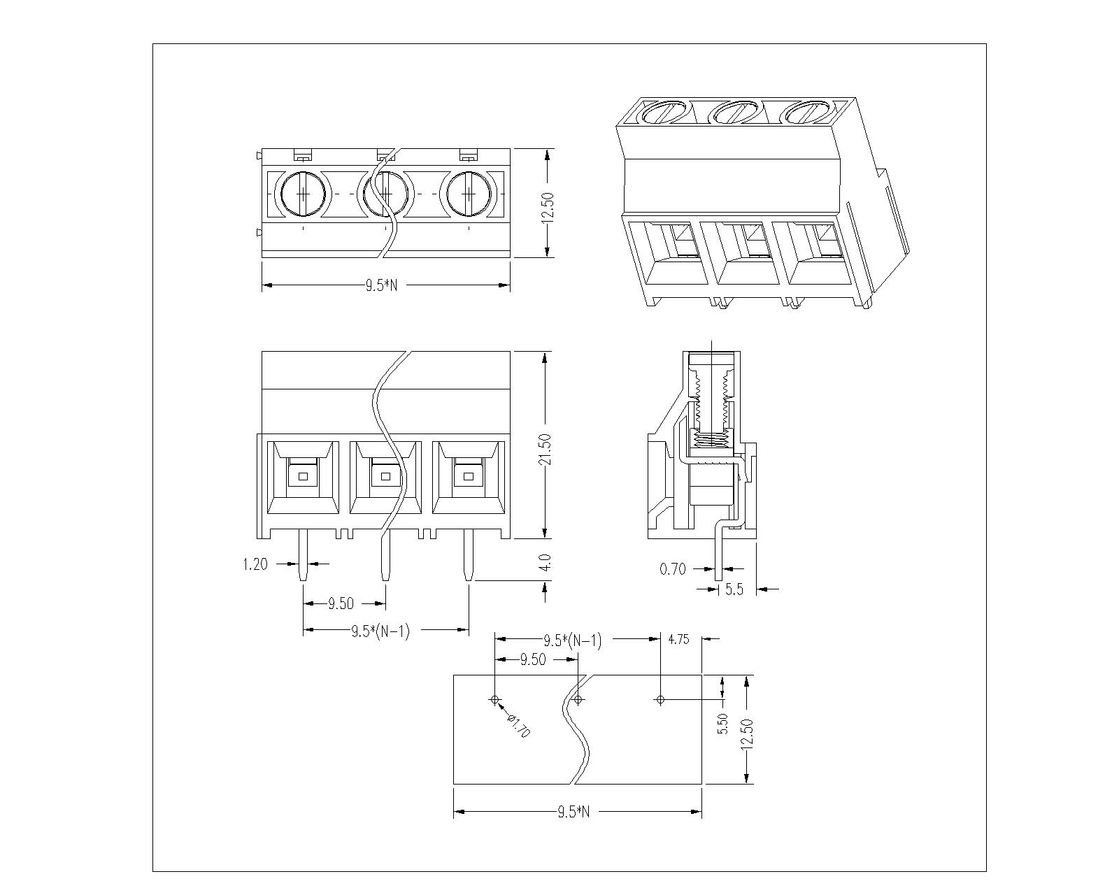 AT950V-9.5XXX PCB Screw Terminal Block Pitch 9.5mm AT950V-9.5XXX PCB Screw Terminal Block Pitch 9.5mm