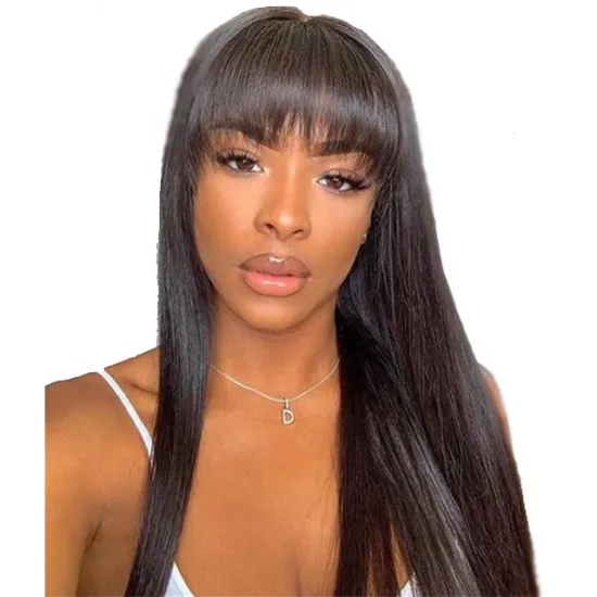 Rebecca 16~28 inches Straight Wig With Bang Brazilian Remy Human Hair Wig Burgundy Orange brown black Full Machine Made Wig