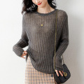 Long-sleeved retro hollow knitted sweater women's