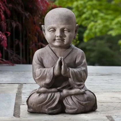 Cheap and fine little black buddha statue stone little monk sculpture for garden
