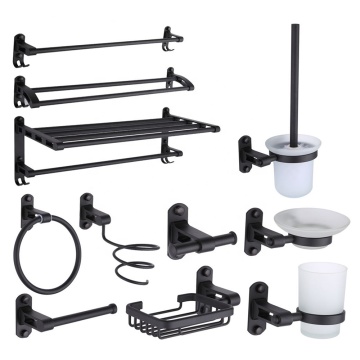 Black 6-Piece Modern Bathroom Accessory Set with Shower and Hanging Organizer