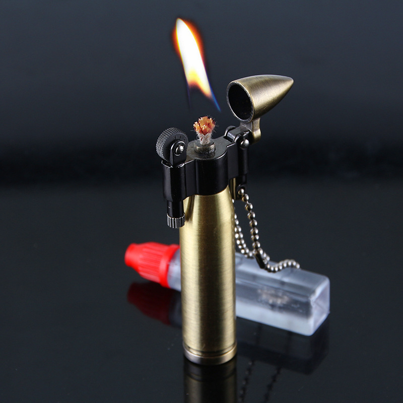 Kerosene Lighter Bullet Keychain Mini Lighter Windproof Cigarette Lighters Flints Cigar Smoking Accessories Gadgets for Men