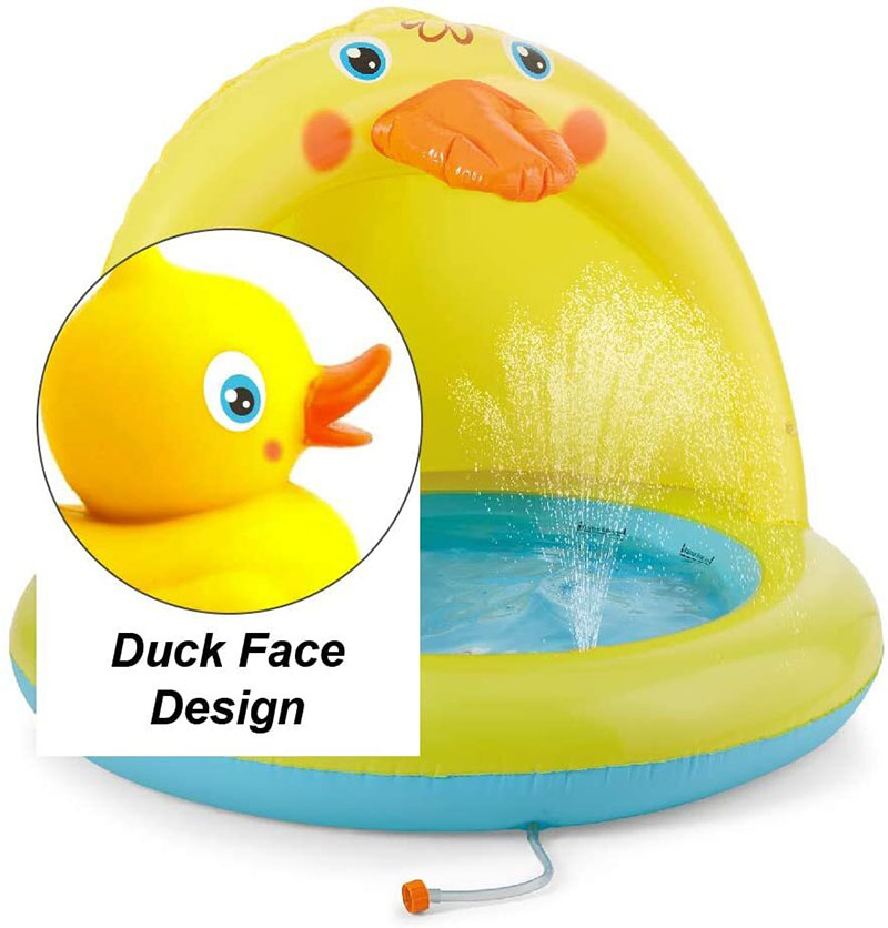 Yellow Duck Kiddie Pool with Sprinkler Toddler Pool