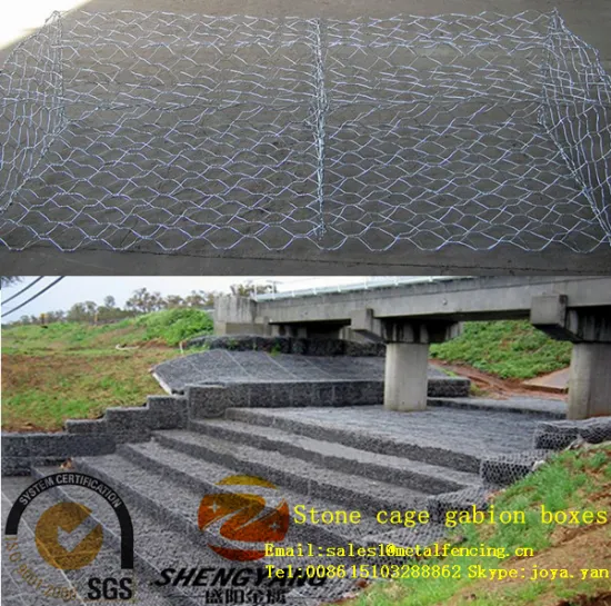 2mx1mx1m reservoir foundation galvanized rock baskets protective wall anti corrosion steel wire woven stone cages gabion boxes