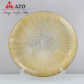 Gold round flat glass charger plate for kichen