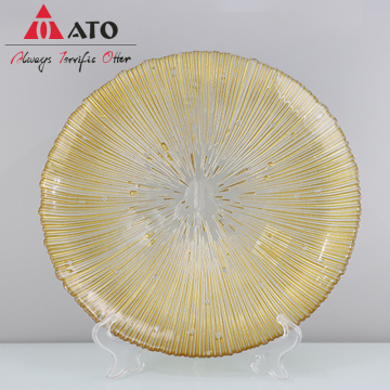 Gold round flat glass charger plate for kichen