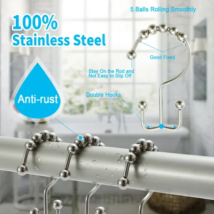 Adjustable Antirust Metal Sliding Curtain Shower Hook Set