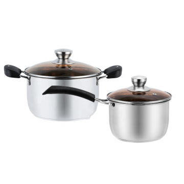 2-Piece Stainless Steel Cookware Set with Thickened Composite Bottom - Soup Pot & Milk Pot
