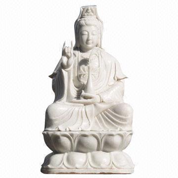 White Marble Sitting Kwan Yin Statue, 32"