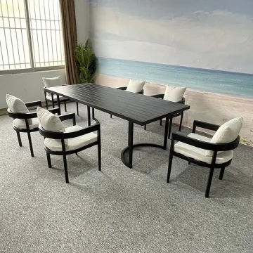 Luxury Metal Legs Dining Table and Chair Set for Garden and Outdoor Patio - 6 Seats