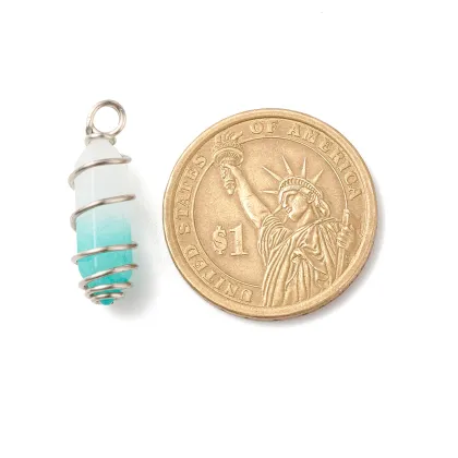 Pandahall Natural Green White Jade Bullet Pendant with Double Terminal Pointed Design