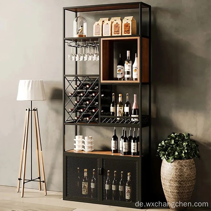 European Style Custom Free Probe Eisenarbeit Supermarkt Bar Wandmontage Wine Rack Stream Cabinet