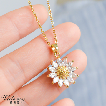 Delicate Sunflower Zircon Necklace in Premium Packaging