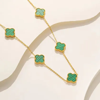 Luxury Green Striped Clover Pendant Necklace