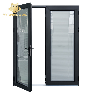 Factory Price Commercial Exterior Double Glass French Doors with Louvers