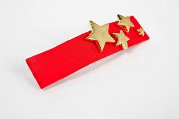 Hair Accessory Red Long Barrette with Gold Star