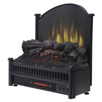 Black Archaistic Electric Log with Removable Fireback