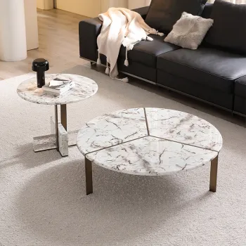 Modern Luxury Marble Coffee Table with Stainless Steel Legs for Living Room
