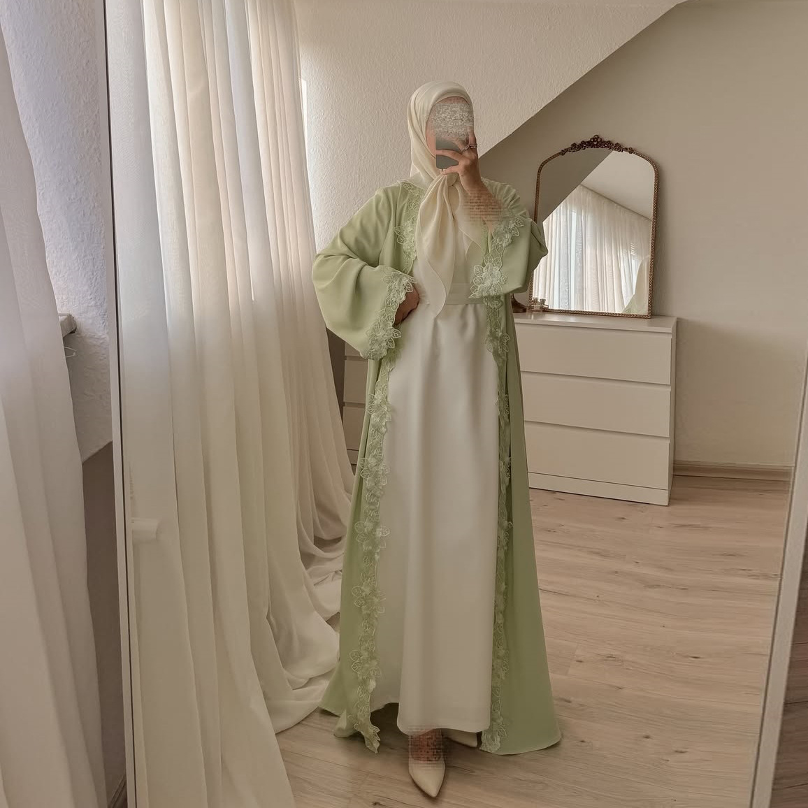 Elegant Solid Color Lace Abaya Cardigan for Women