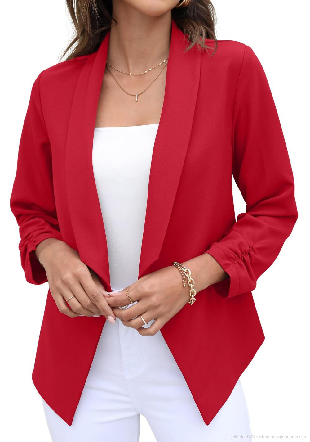 Women's Blazer Suit Open Front Cardigan 3/4 Sleeve Fitted Jacket Casual Office Cropped Blazer