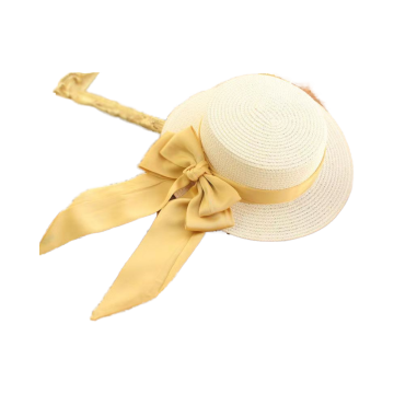 Spring and Summer Women's Chiffon Bow Ribbon Wide Brim Sun Protection Straw Hat