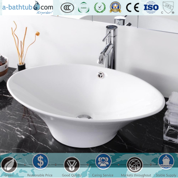 Artistic Oval Bathroom Porcelain Vessel Sink White Ceramic Basin With Free Drain