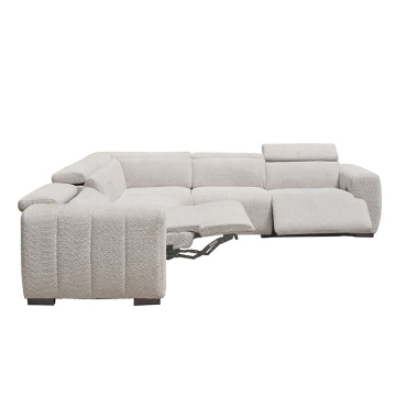 White Teddy Boucle Electric Corner Recliner Sofa Set