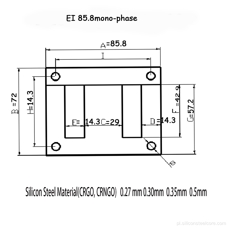 Rdzeń laminowania transformatora EI76.2 (EI-100) 26 50 EI133.2 (EI-175) 26M50 EI190.5 (EI-2550) 26M2 2 EI228.6 (EI-300) 26M19