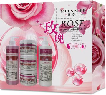 Set di pelle all'ingrosso 5 in 1: idratante per il viso idratante, sbiancante, anti-invecchiamento con collagene, aloe e rosa