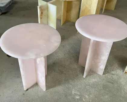 Onyx Table Tops: Round Marble Onyx Plinth and Pink Onyx Coffee Table