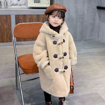 Kanak-kanak Cashmere Coat Girls &#39;Mid Panjang Fesyen Coat