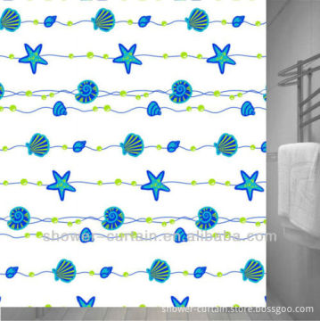 blue and white ocean seashell pattern shower curtain