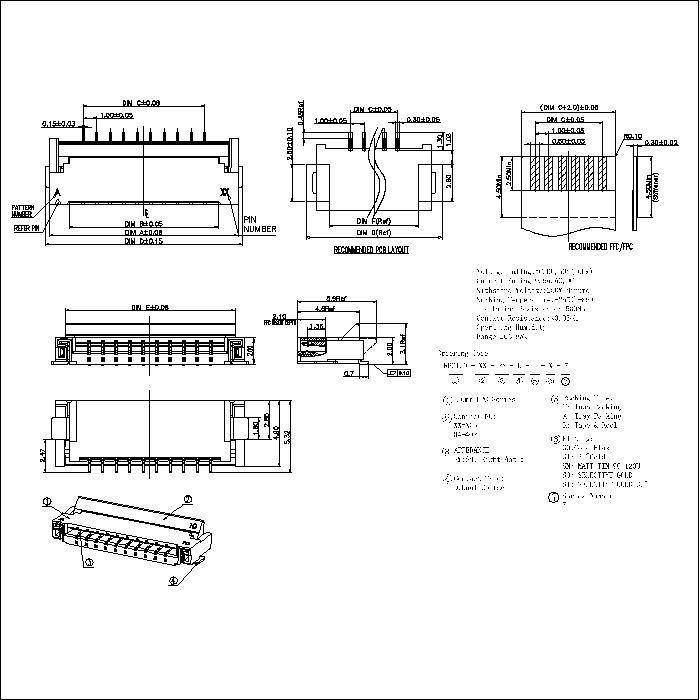 FPC1.0-XXRMDXX7 1.0MM 1.0mm FPC H=2.0mm Dual Contact Back Flip Type Connector